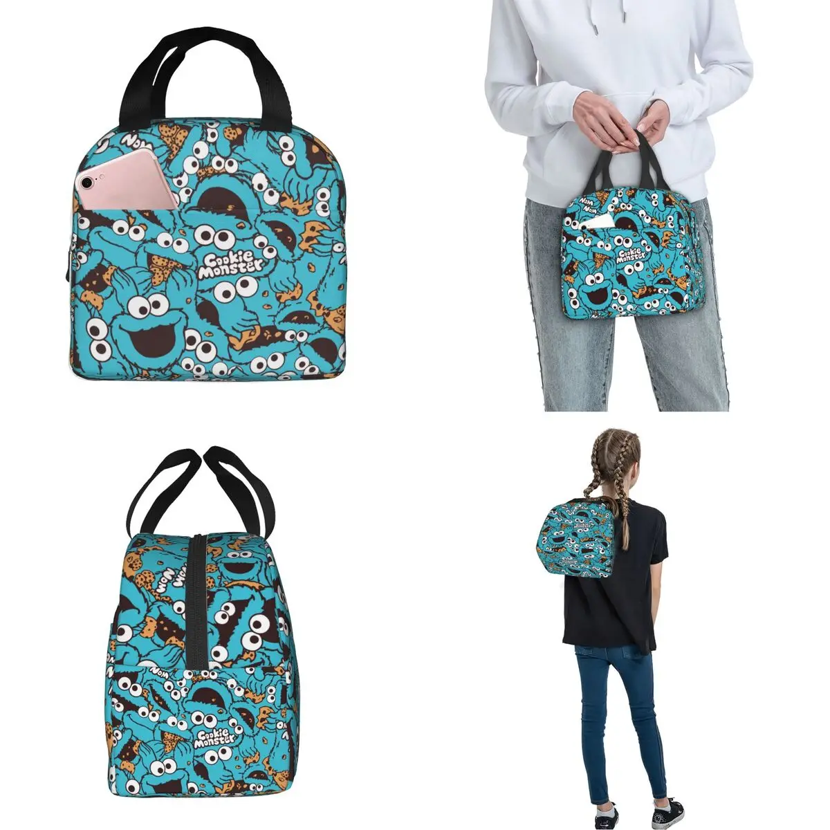 Cute-S-Cookied-S-Monstered Insulated Lunch Bag Leakproof Sesamed Streeted Reusable Thermal Bag Lunch Box Tote Beach Picnic