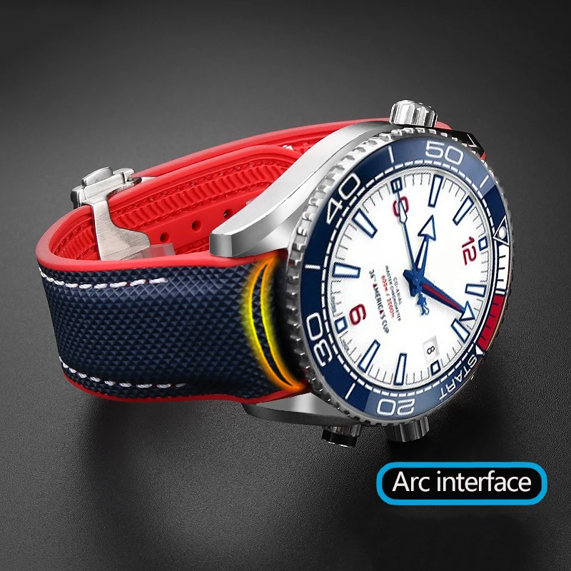 New 20mm 22mm Rubber Silicone Back Blue Watch Strap Nylon