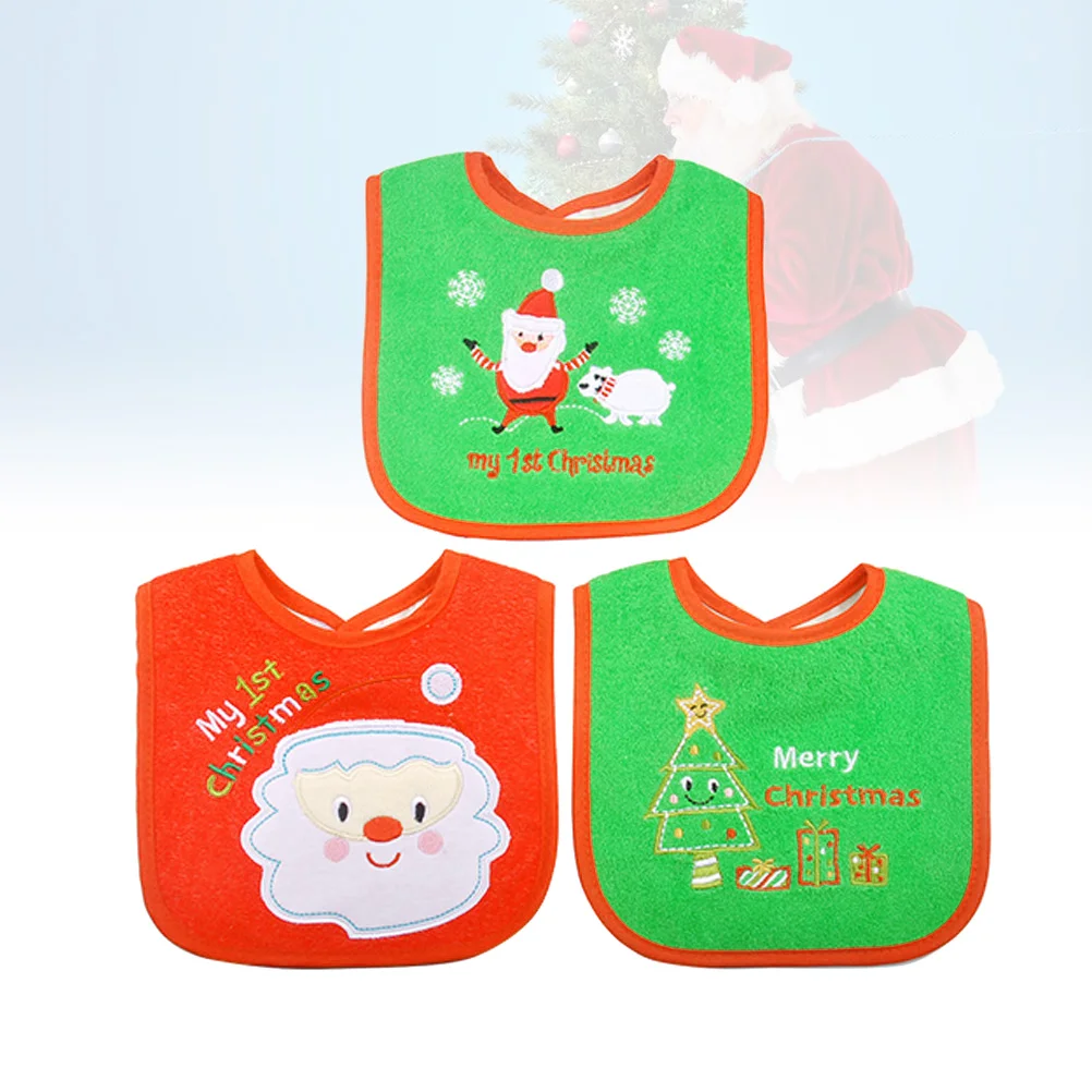 Christmas Baby Bib Round Neck Burp Cloths Santa Christmas Tree Pattern Feeding Bibs Infant Saliva Towel For Newborn Baby