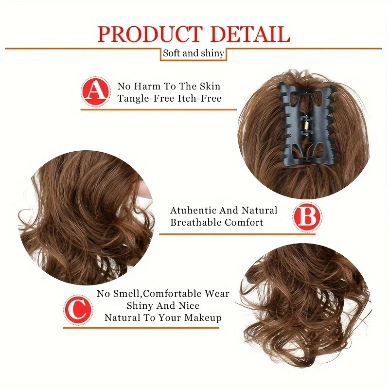 Extension per capelli sintetici a coda di cavallo ricci corti da 12 pollici con clip a griffe, facili da indossare per uso quotidiano da donna - immagine 3