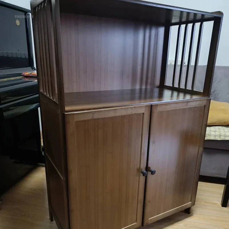 Modern Bamboo Kitchen Cabinets for Household Multi-layer Dishes Microwave Ovens Storage Cabinet Floor-to-ceiling Kitchen Cabinet 2
