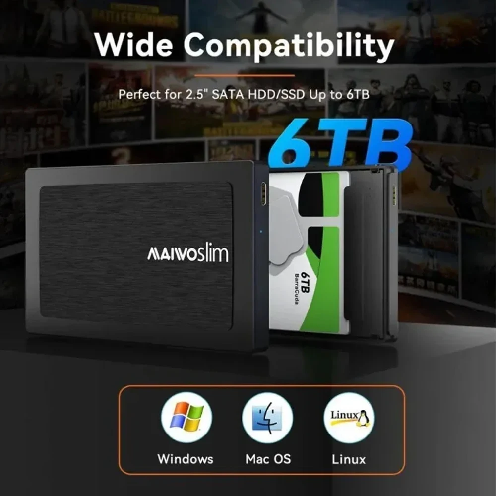 마이워 2.5인치 SATA HDD/SSD 케이스 타입-C 포트 10Gbps 알루미늄 외장 하드 드라이브 박스 (SSD 디스크 HDD 인클로저, UASP 지원)