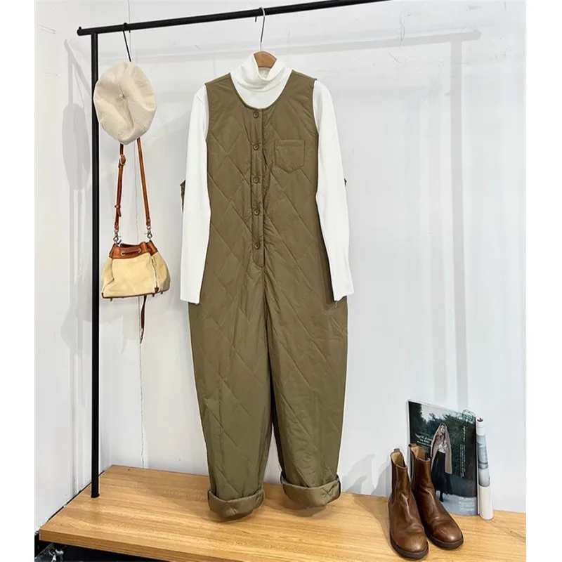 Sweet Sle Warm Plaid Harlan Overalls Korean Version Net Color Simple Match Trendy Winter Long Pants High Waist Straight Leg