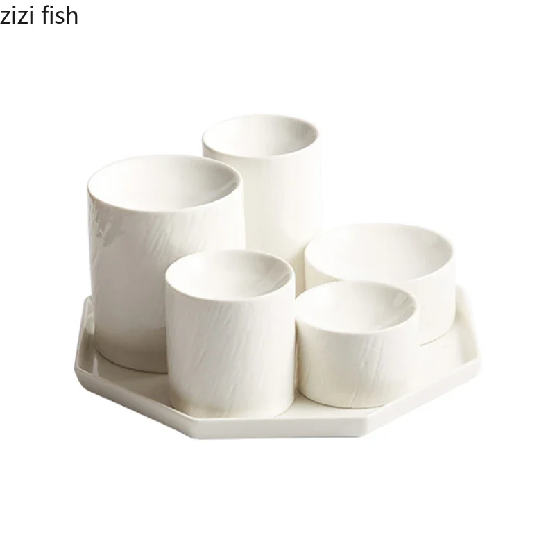 Creative Ceramic Dinner Plates Solid Color Tableware Cooking Dish Pasta Steak Plates Hotel Restaurant Snack Pastry Desserts Tray