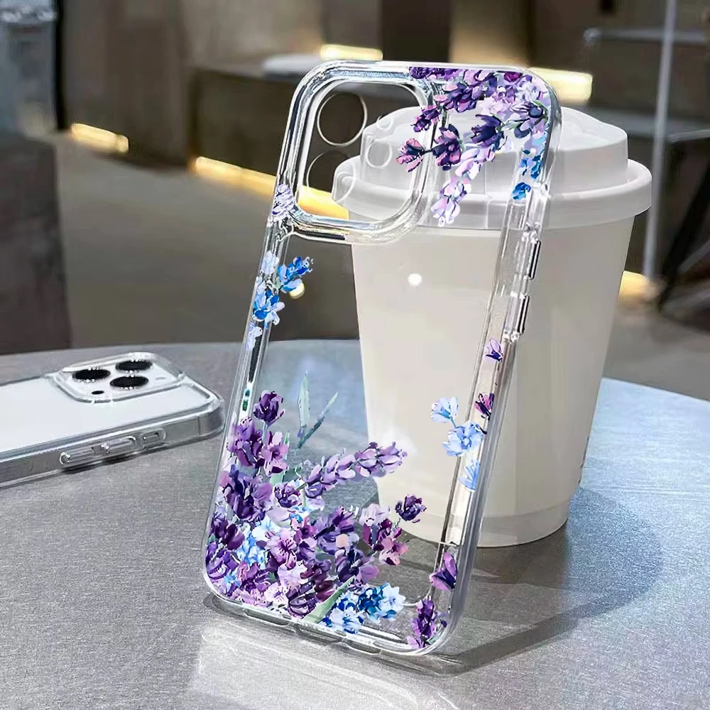 ตัวเลือกสินค้า เคสซิลิโคนนิ่มลายดอกไม้สีม่วง สำหรับ iPhone 13-18 Pro Max Air