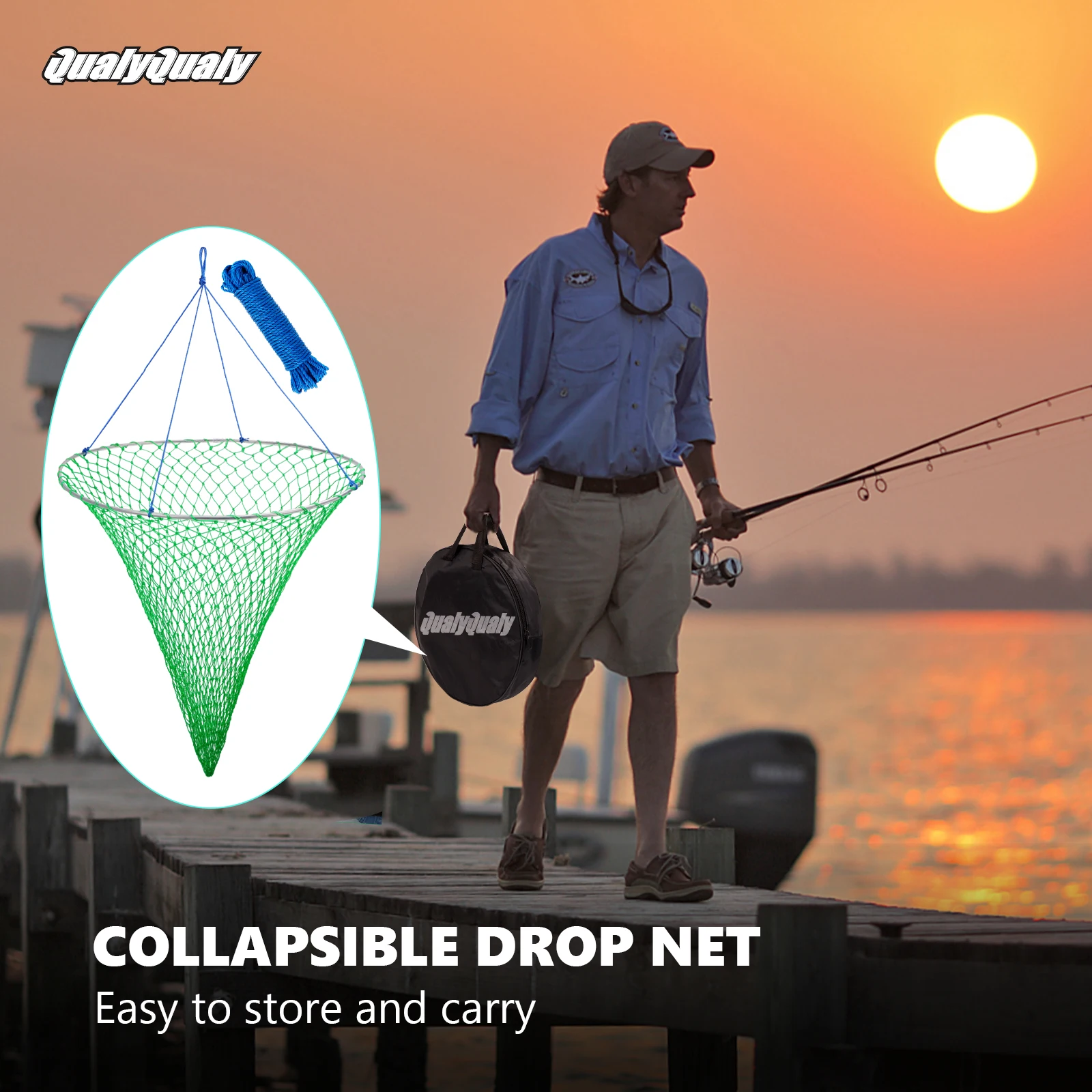 Foldable Green Portable Crab and Shrimp Fishing Net with Drop Landing Design