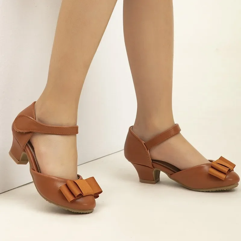 Girls Summer Sandals Simple Bowknot High Heels Kids Princess Fashion