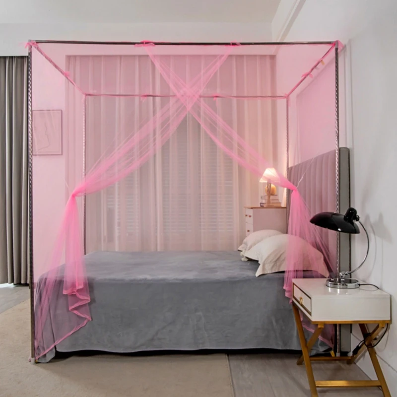 Mosquito Canopy Four Corner Mosquito Net Princess Lace Poster Bedding Canopy Netting Bedroom Sleeping Hanging Mesh Net view 3