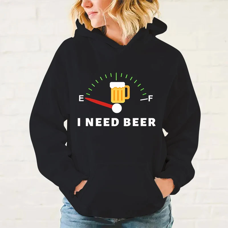 

New I Need Beer Printed Hoodies Women Men Sweatshirt Hooded Casual Tops Pullovers