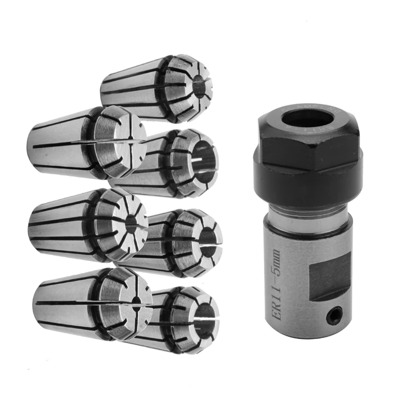 Juego 7 Pinzas ER11 1-7mm + Varilla Extensión - Para Fresadora CNC, Grabado, Taladro