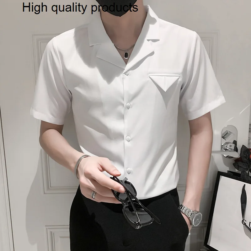 

2023 Summer Shirts Men Short Sleeve Slim Fit Casual Shirt Male Business Formal Dress Social Party Tuxedo Chemise Homme