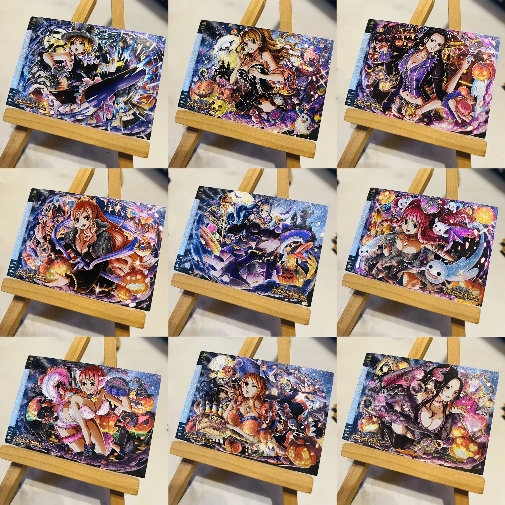 Fai Da Te 16 Pz/Set One Piece Halloween Series Textured Flash Card Nami Robin Vivi Shirahoshi Ace Game Anime Collection Cards Gift Toy