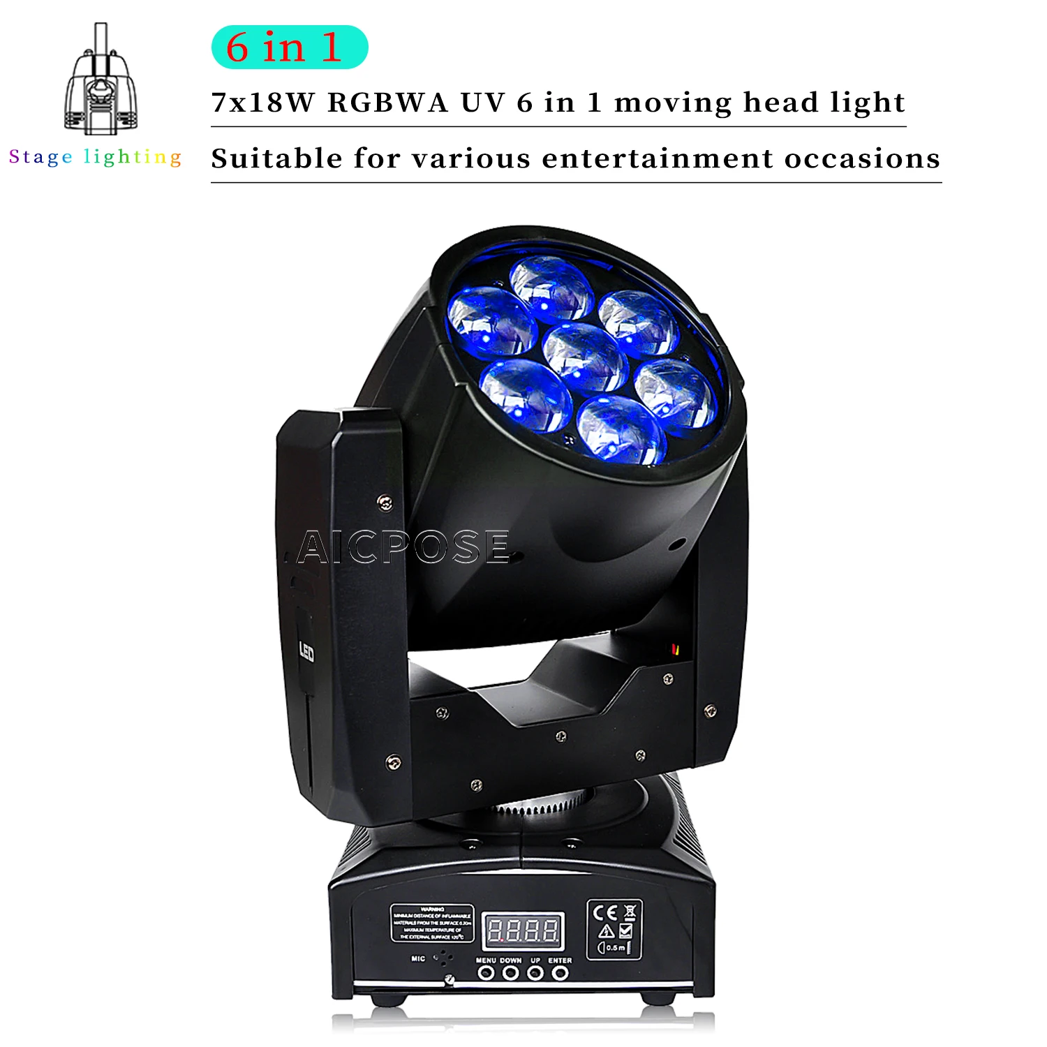 

7x15W RGBW LED Zoom Moving Head Light Small Beam Stage Light DMX Control DJ Disco Equipment Party Club Lighting