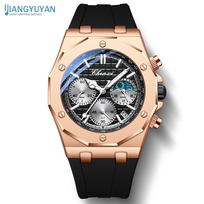 

2024 New men's business quartz waterproof watch with luxury multi-function calendar dial. Stainless steel strap Montres hommes