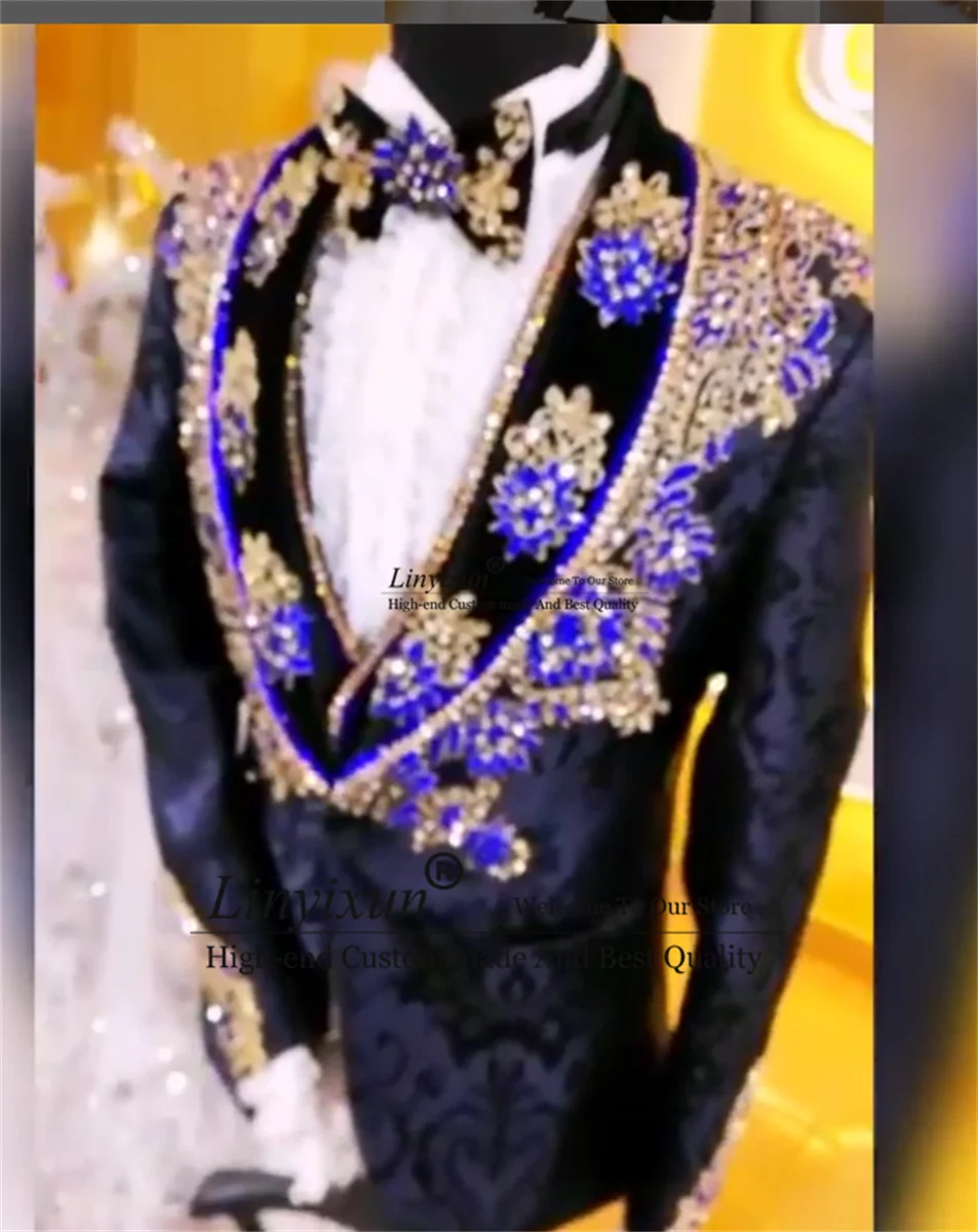 Luxury Two-tone diamond design Men Suits Shawl Lapel Groom Tuxedos 3Pieces Wedding Prom Blazers Customized trajes para hombre 2