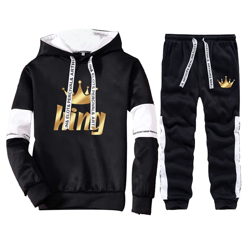 Men's Tracksuit King Printed Patchwork Hoodies and Pants 2 Piece Set Spring Autumn Fashion Casual Sports Male Jogging Suit christmas men women hoodies set streetwear casual pullover suit loose jogging tracksuit 3d printed spring and autumn sweatshirts