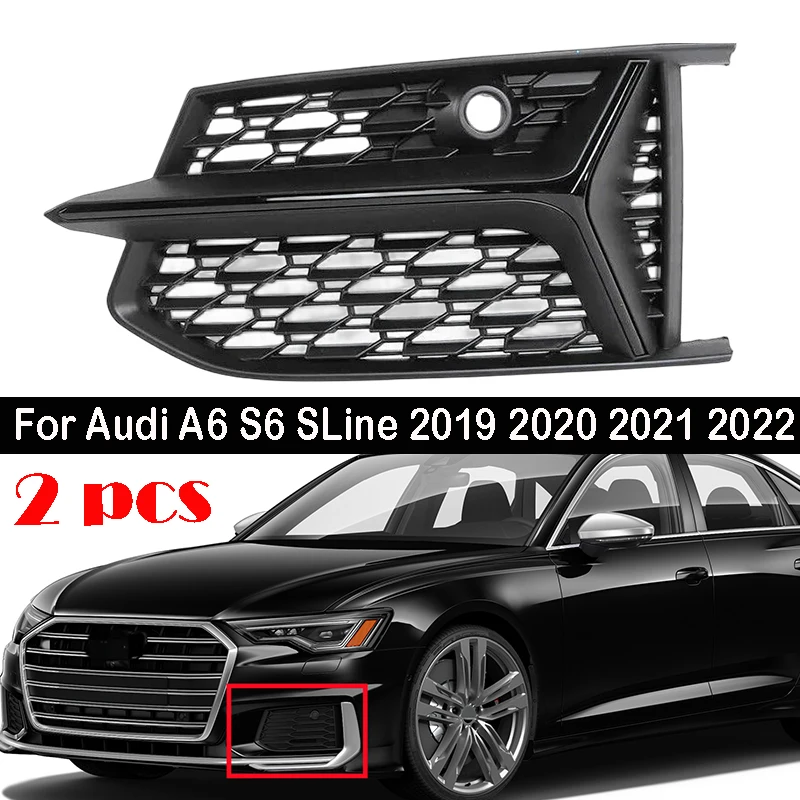 

1 set Car Front Bumper Fog Light Grille Honeycomb Mesh Style Fog Lamp Grill Cover For Audi A6 C8 S6 2019 2020 Glossy Black