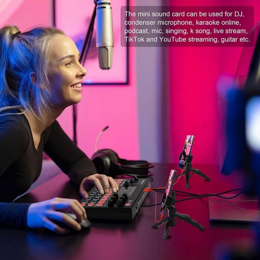 M9 Sound Card Audio Interface BLUETOOTH USB Live Broadcast Mic Sound Card for PC, Mobile, Record，Studio Recording