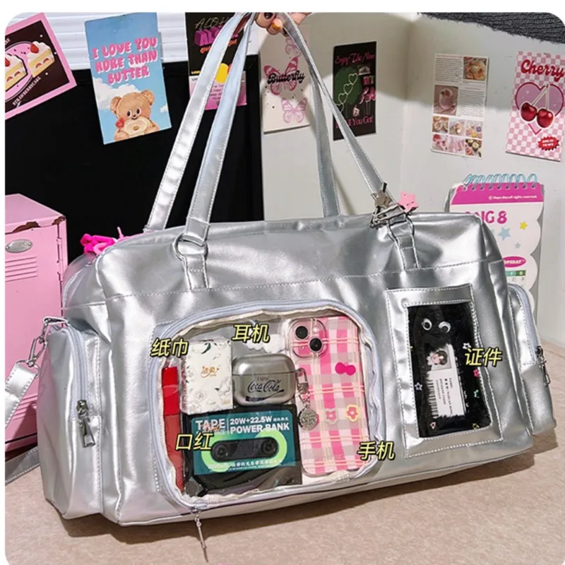 JIAERDI Harajuku Silver Itabag Women Fashionable Lightweight Large Capacity Fitness Bag Female Sports Travel Crossbody Bags New