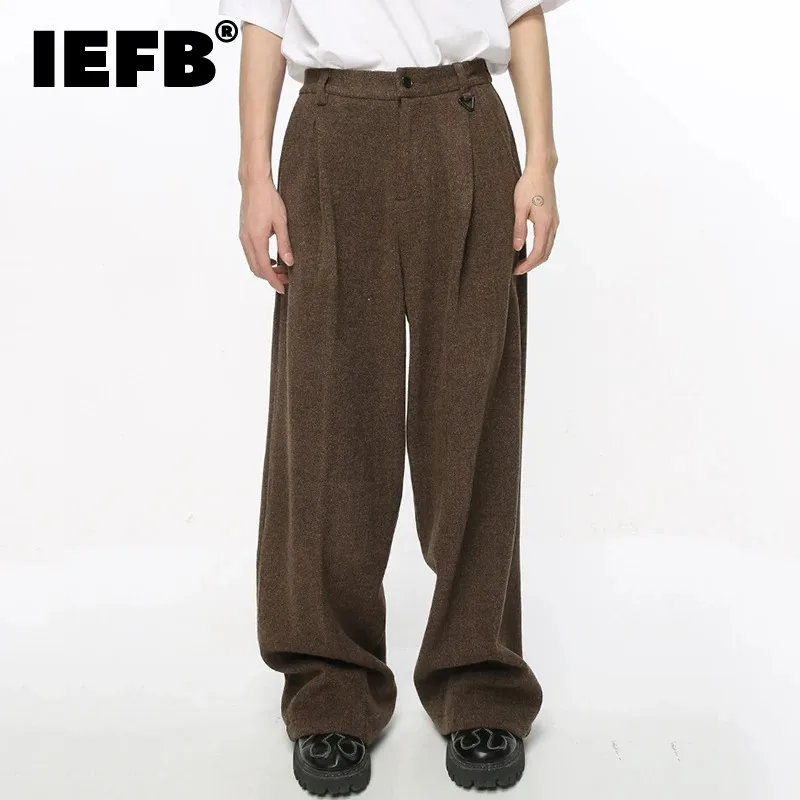 

IEFB Pleated Male Suit Pants Casual Corduroy Solid Color Men's Straight Wide Leg Trousers Korean Stylish Spring New 2024 9C4181