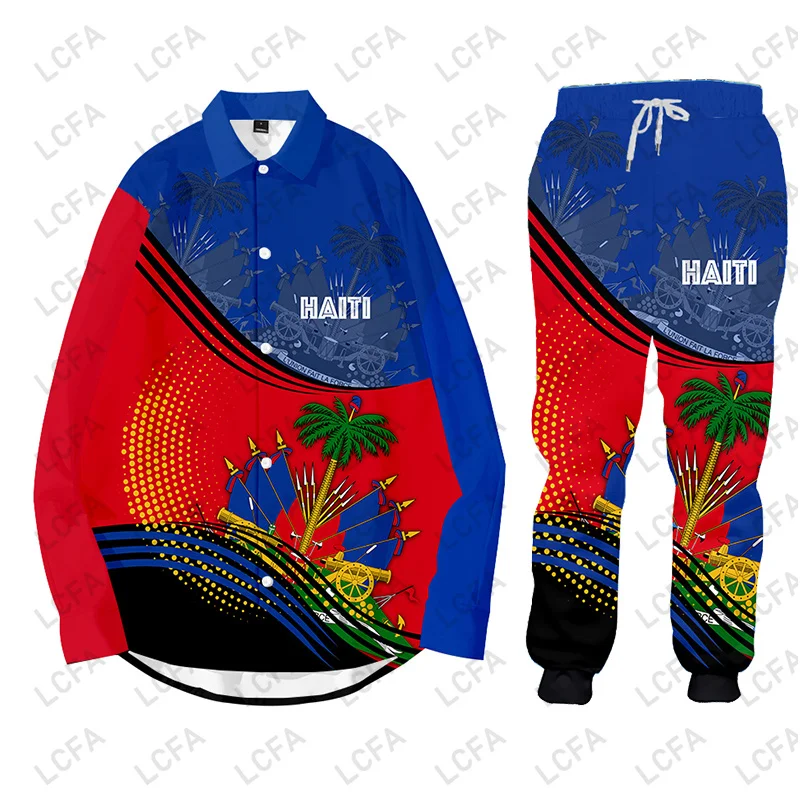 Emblem Flag Caribbean Sea Haiti Island Retro Hoodies Jacket Tracksuit Men 3D Print Pants CUSTOM Sweatshirt Unisex Clothes 2