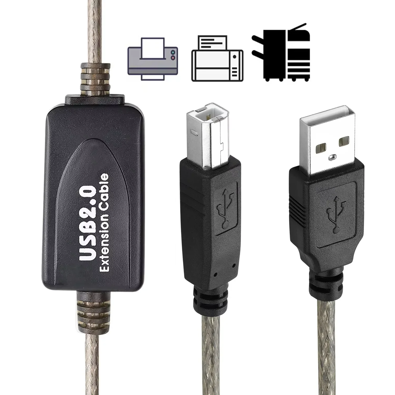 USB 2.0 A-B 확장 패시브 케이블 10M 15M 활성 케이블(칩 포함) 노트북 PC 프린터 스캐너용 고속 데이터 전송