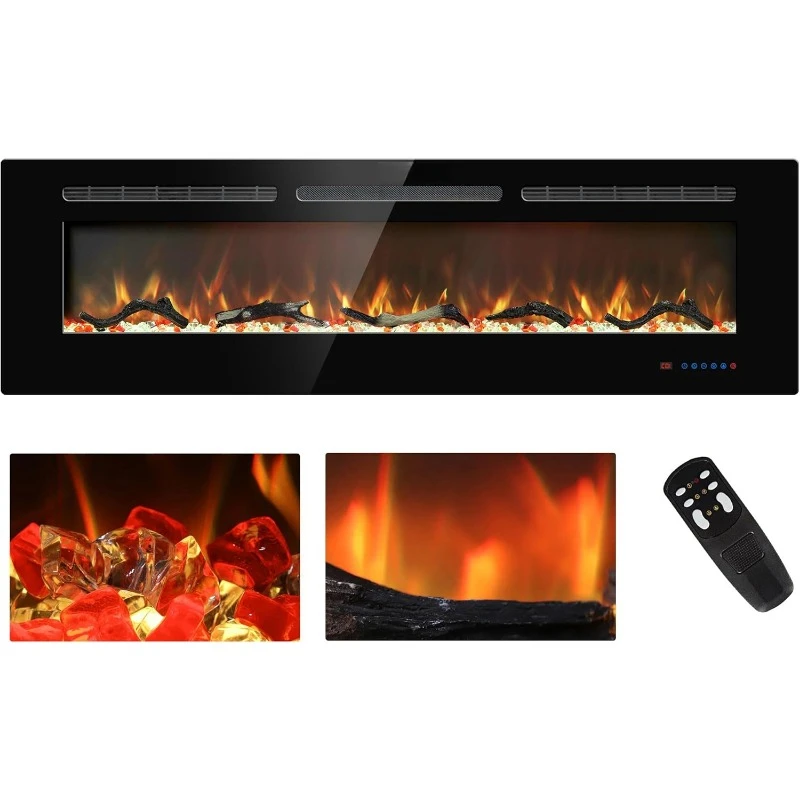 60" Electric Fireplace Inserts Insert & Wall Mount Fireplace Heaters Linear Fireplaces with Thermostat Logs & Crystal Fireplaces 3