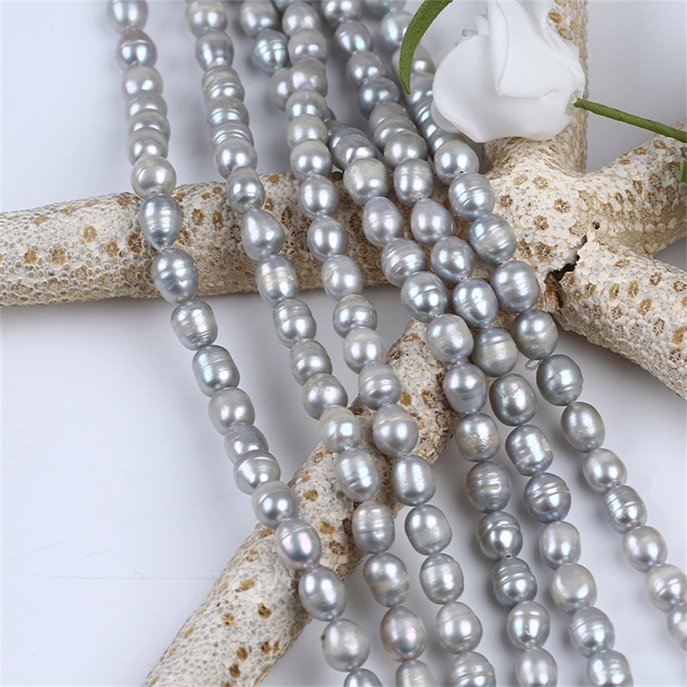 Factory Price Dyed Grey 6-7mm Rice Shape Freshwater Loose Pear Stands For Women Jewelry Making |