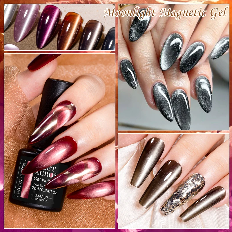 MEET ACROSS Silver Moonlight Magnetic Gel Nail Polish Sparkling Cat Eye Effect Soak Off Gel Semi-Permanent nail polish Nail Art 6