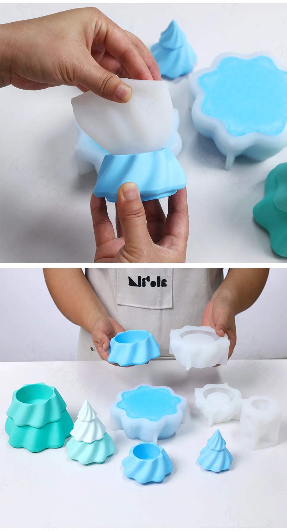 Christmas Candle Jar Silicone Mold Concrete Stacking Xmas Tree Gypsum and Jesmonite Mould Christmas Home Decoration