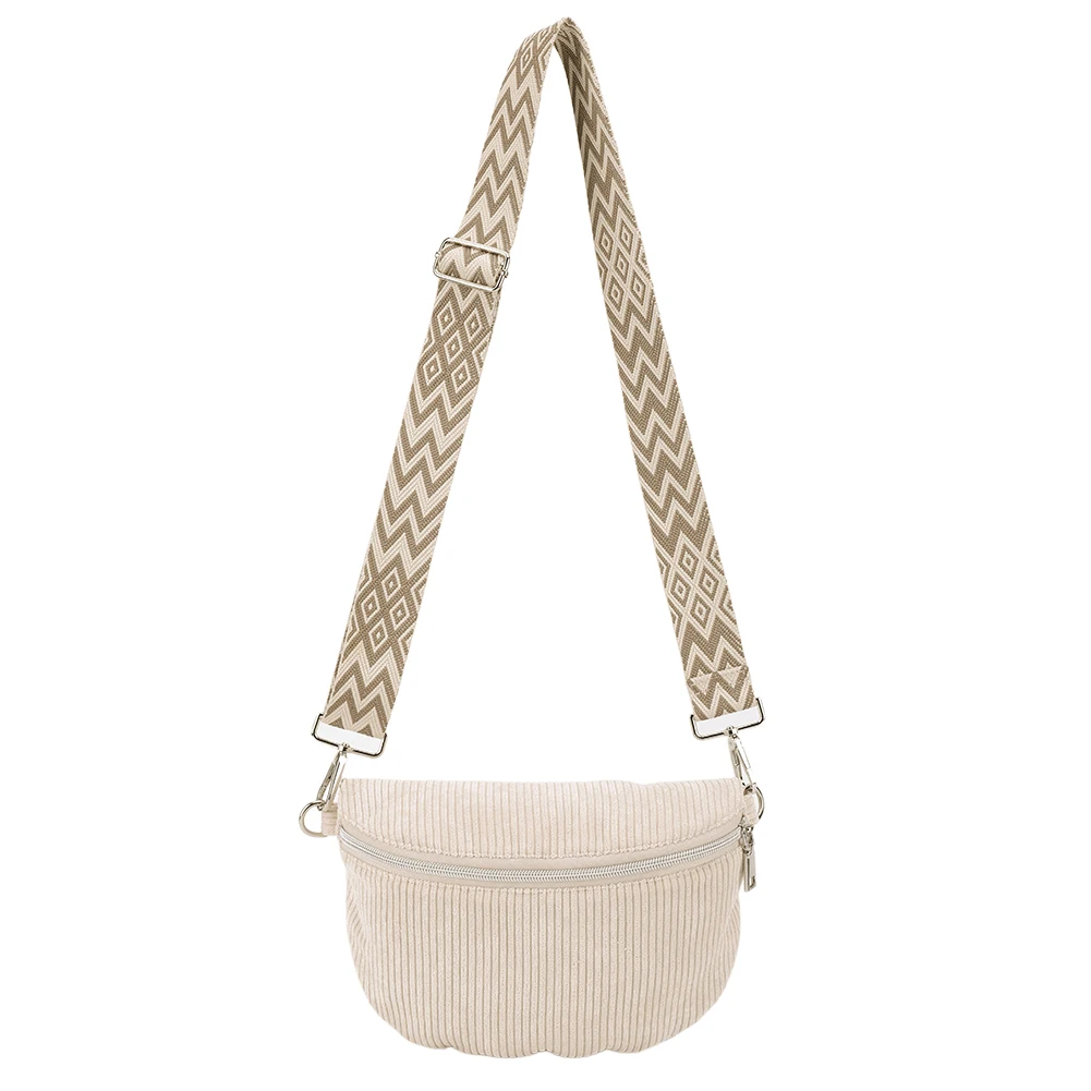 Crossbody Bag for Men Women with Adjustable Wide Strap Bum Bag Corduroy Solid Chest Bag Fanny Pack for Travel Workout