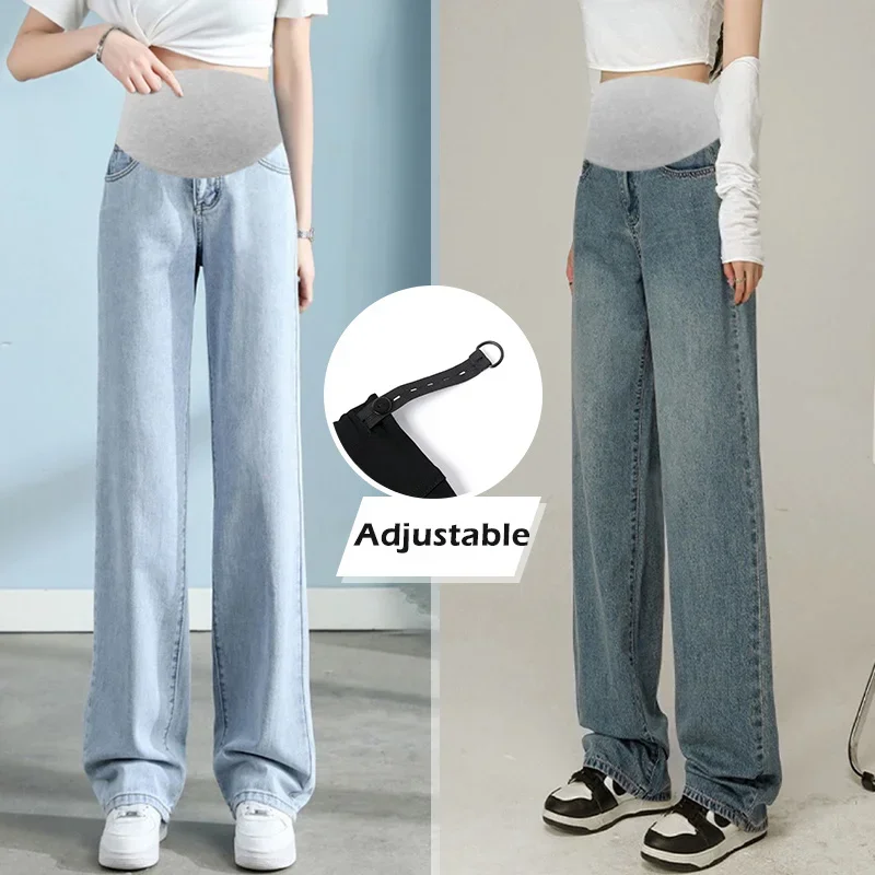 Wide Leg Denim Maternity Long Jeans Spring Autumn High Waist Support Belly Pants for Pregnant Women Retro Casual Baggy Pregnancy maternity jeans