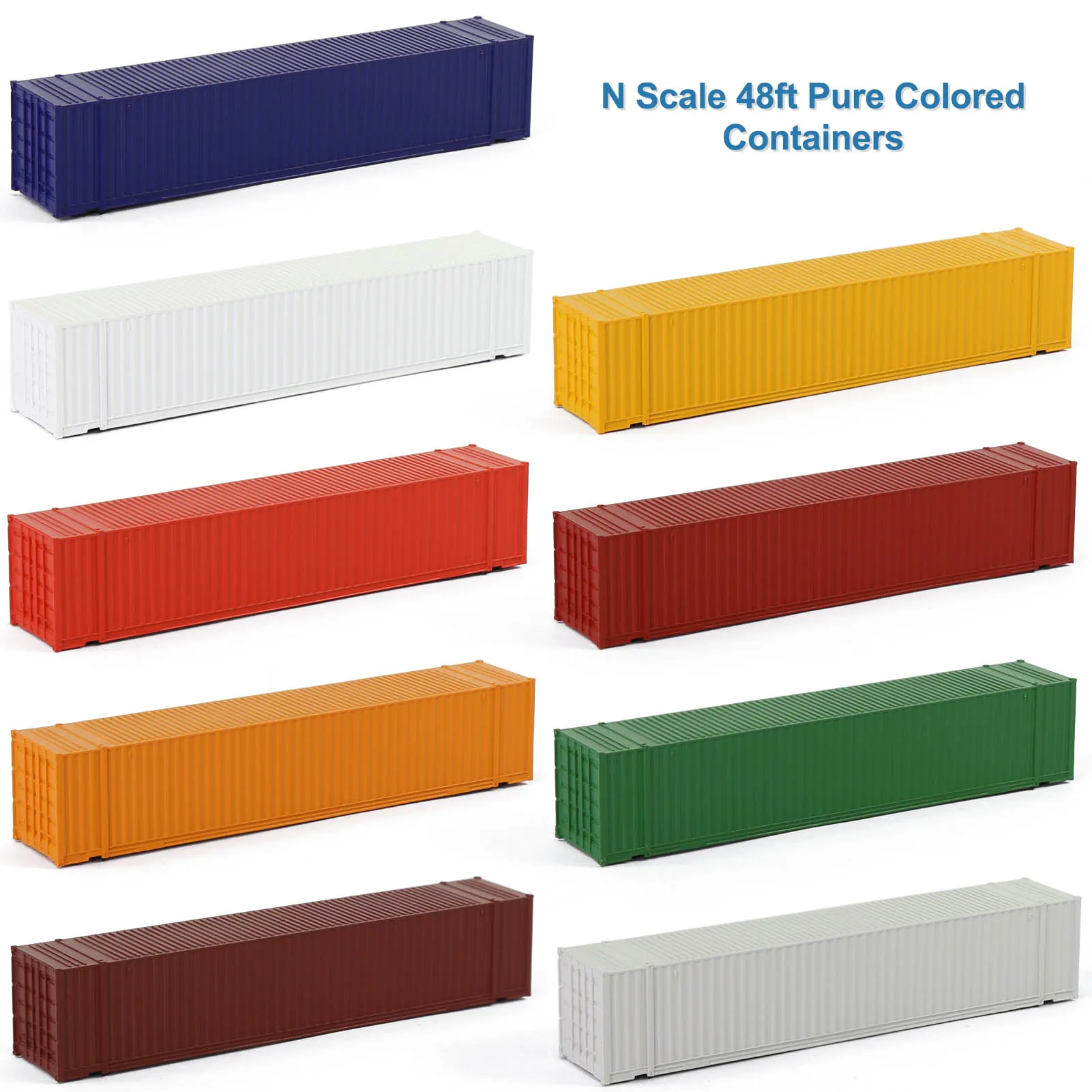 

Evemodel 9pcs N Scale 48' Colored Container Blank Undecorated Ribbed Side 1:160 48ft Shipping Cargo Box C15019