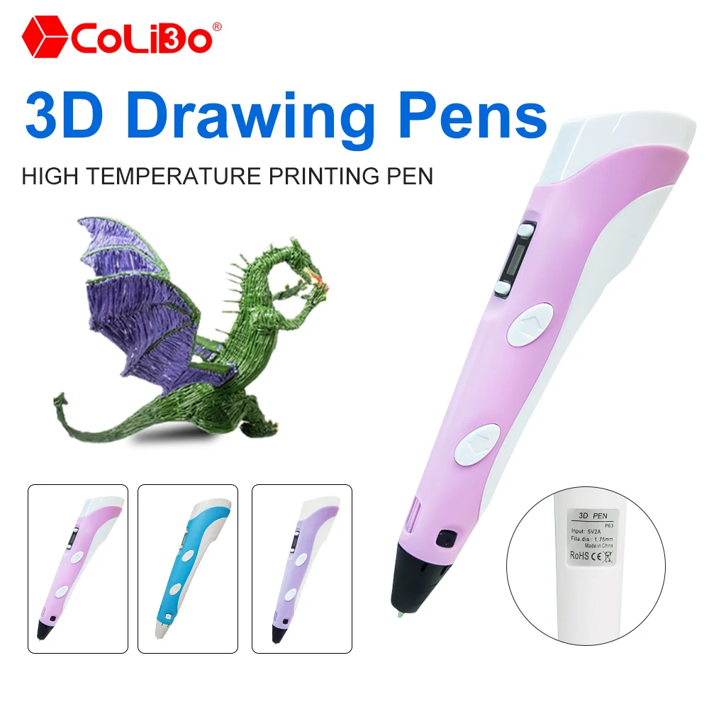 Print-Rite CoLiDo 3D Pen for Children 3D Printing Pen with LCD Screen Compatible PLA Filament Drawing Toys for Kid Birthday Gift