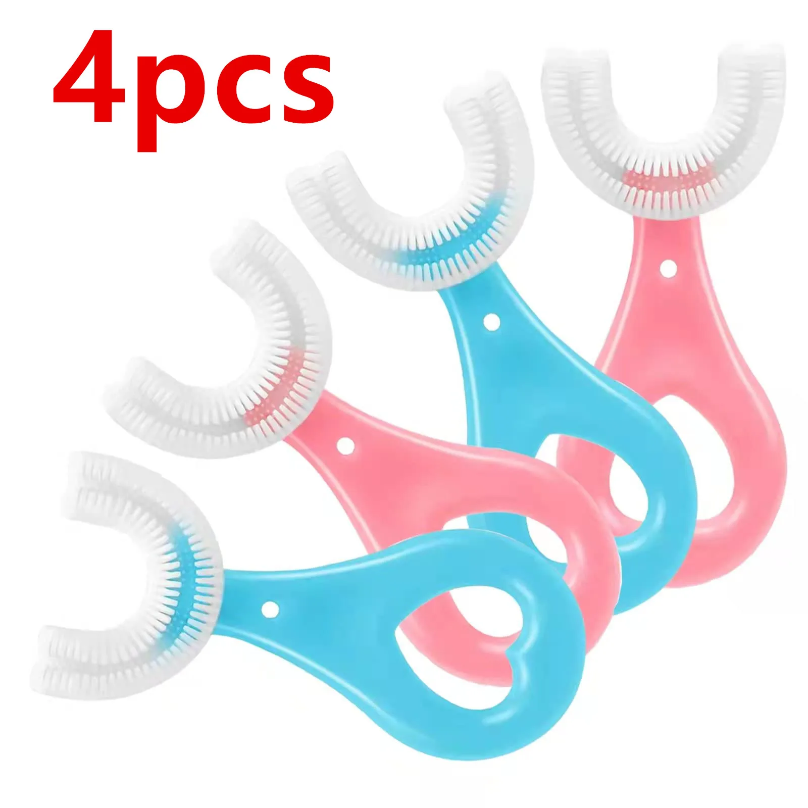 

4 Pack U Shaped Toothbrush Kids, Child Toothbrushes Soft Silicone Brush Head 360 ° Whole Mouth Teethbrush Oral Teeth Cleaning