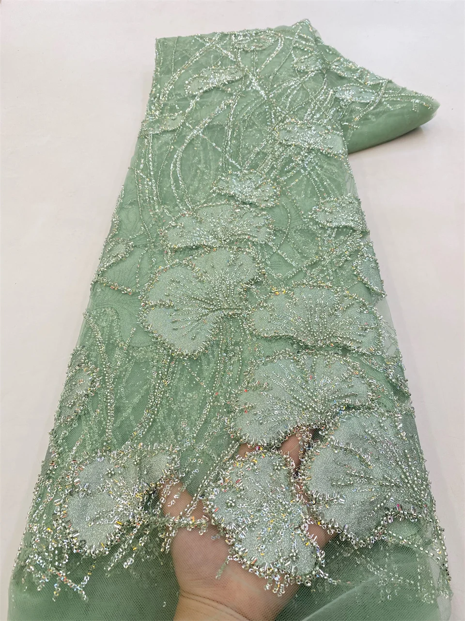 

2024 новейшая французская бисерная Тюлевая кружевная ткань высокого качества, африканская сетчатая кружевная ткань с блестками для вечерних платьев HXZ5841