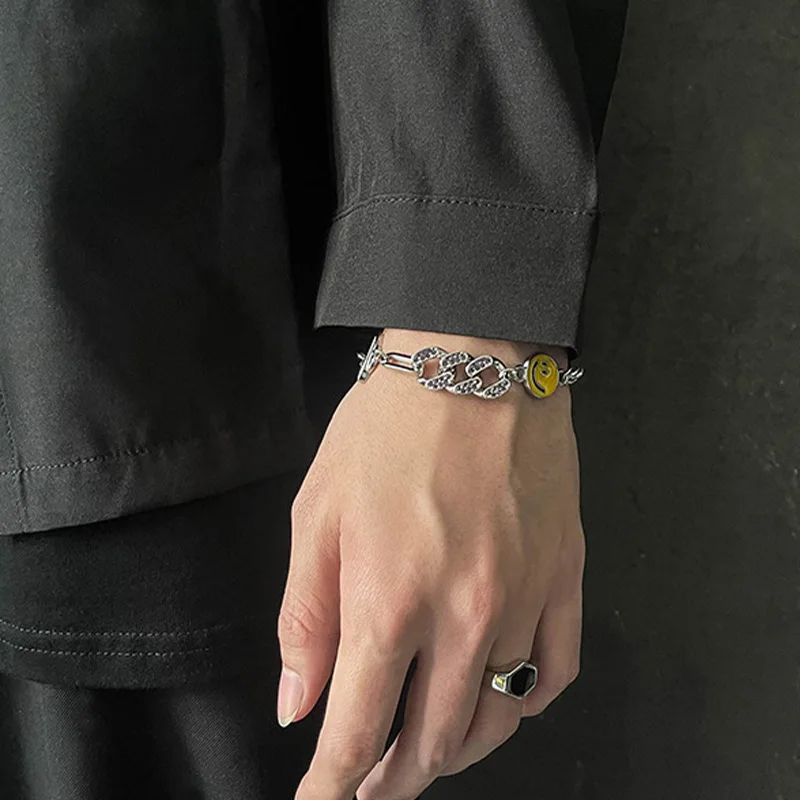 Retro Lächeln Gesicht Cuban Link Kette Armband Für Männer Edelstahl Punk Gothic Hiphop Zubehör Unisex Schmuck Trendy Geschenk – Detail 9