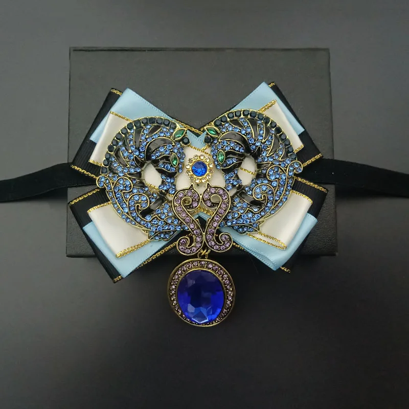 Original handgefertigte Fliege mit Seepferdchen-Strass, Vintage-Stil, hochwertige Business- und Hochzeitskrawatten für Herren, Hemdkragen-Blumen und Schleifen – Detail 9
