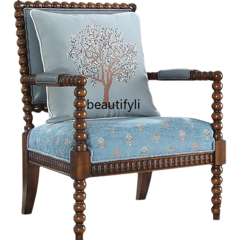 

American Single Solid Wood Sofa Armchair Living Room Leisure Wingback Chair Small Apartment