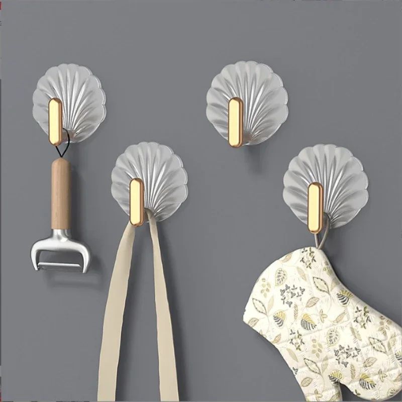 4pcs/set Multipurpose Shell Shape Hook Wall Hanging Hooks Self Adhesive Storage Hook For Bathroom Kitchen Bedroom Key Decor 3