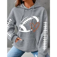 Plus Size 1XL-5XL New Women's Casual Drawstring Pocket  Heart Print Jacquard Knit Loose Fit Pullover Hoodie