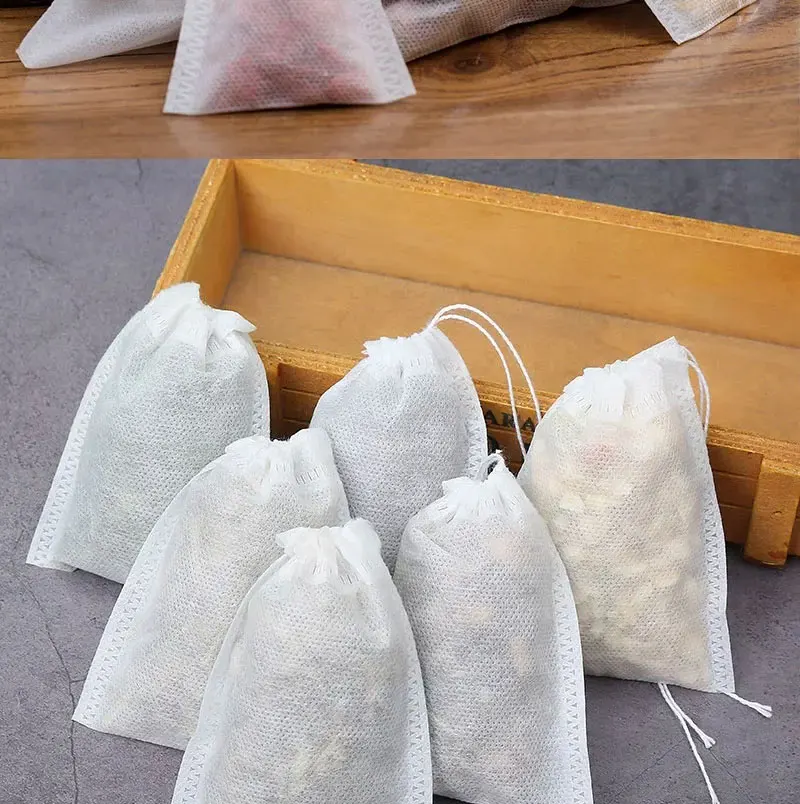 100 Stück Teebeutel aus Vliesstoff, Teefilterbeutel für Gewürztee-Infuser mit Heißsiegelung, Einweg-Gewürzfilter-Teebeutel – Detail 3
