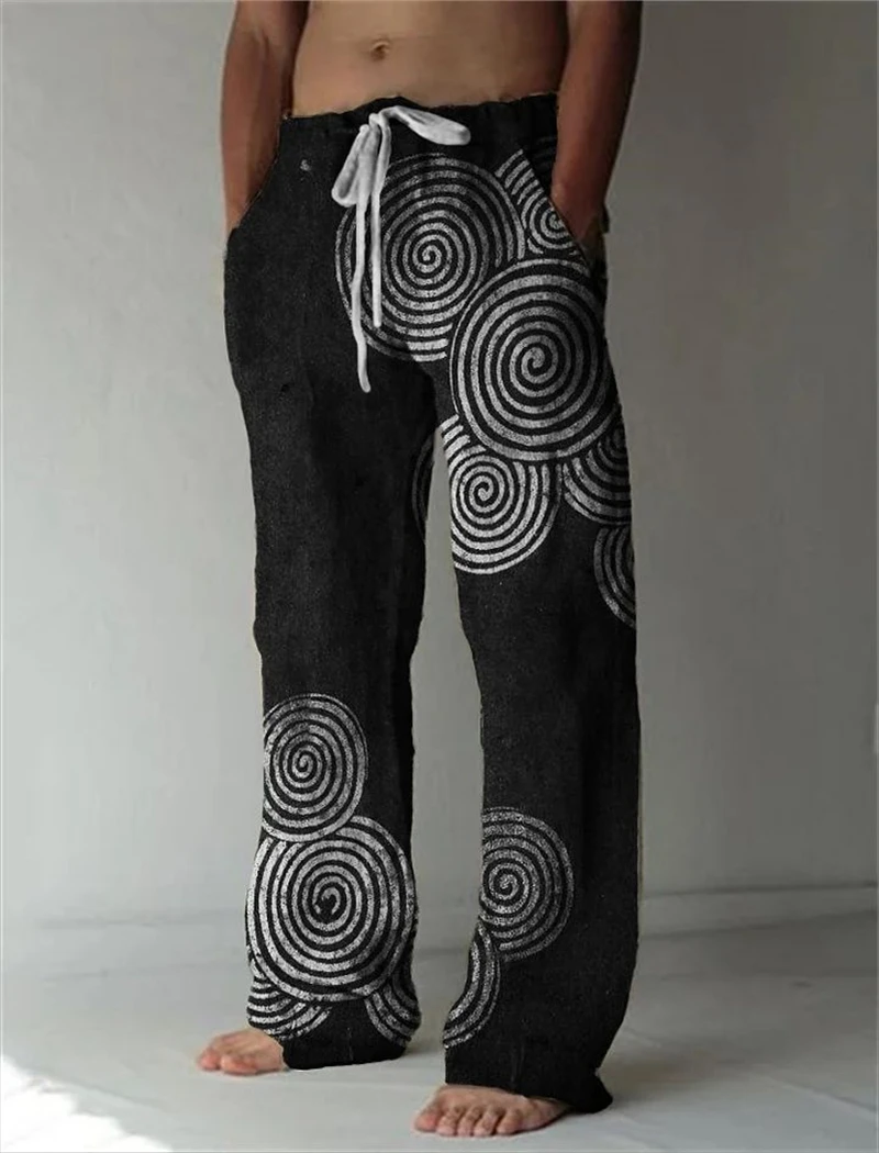 Summer Men's Thin Ink Animal Cat Comfortable Wide Leg Pants Fashion Comfortable Striped Women's Thin Pants Hot Sale Men's Casual