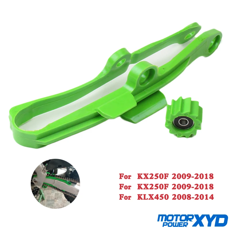 Chain Guide & Slider Roller Set For Kawasaki KX250F/KX450F 2004-2018 & KLX450R 2008-2021 (Green)