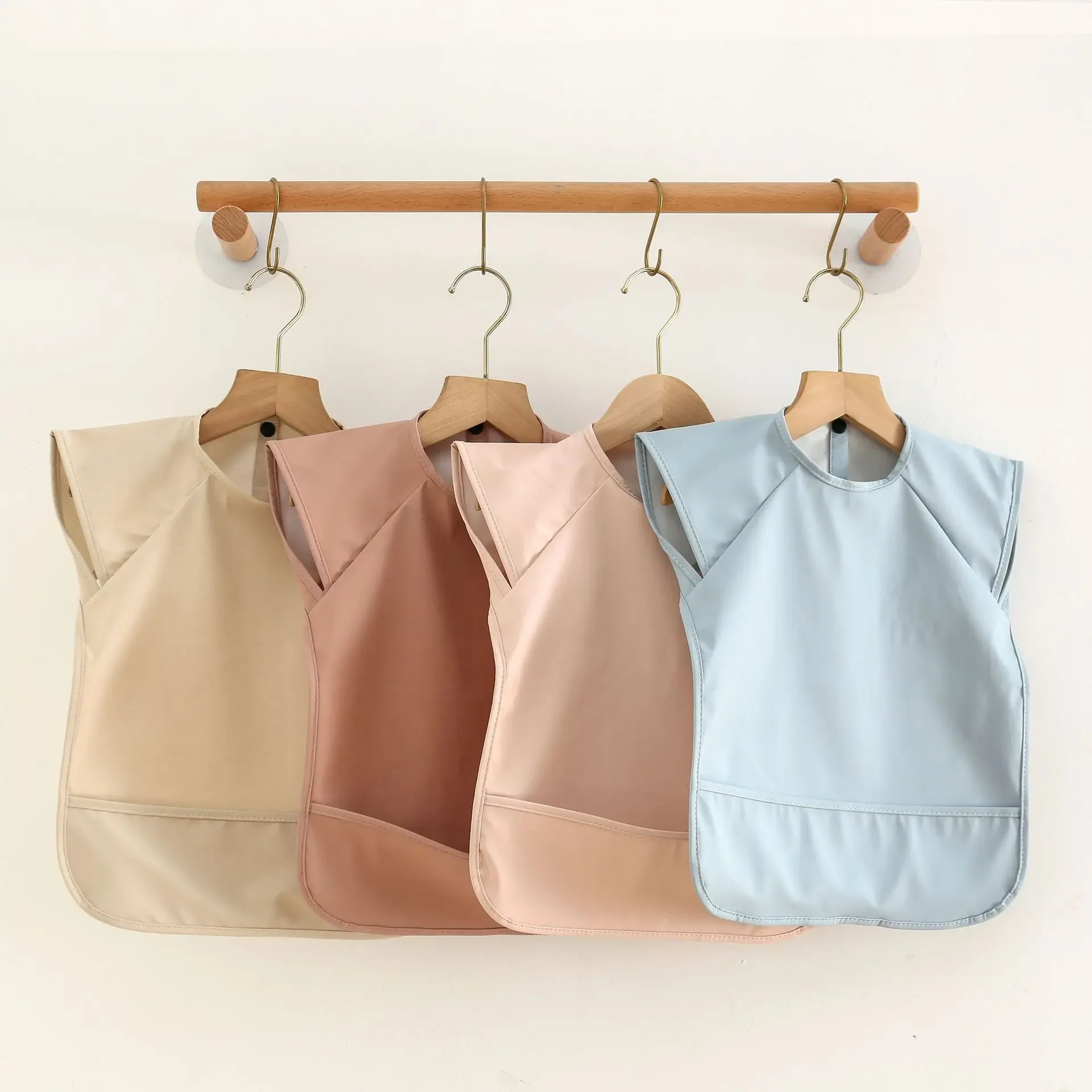 Denmark Children Sleeveless PU Reverse Clothing Baby Eating Clothes Ultra Soft Waterproof Solid Color Meal Pocket Dirt Proof Fee