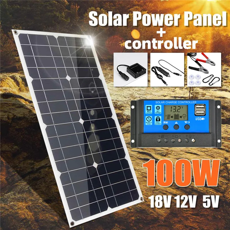 Solar Panel Kit With 60a 100a Controller Usb 18v Portable Solar Power