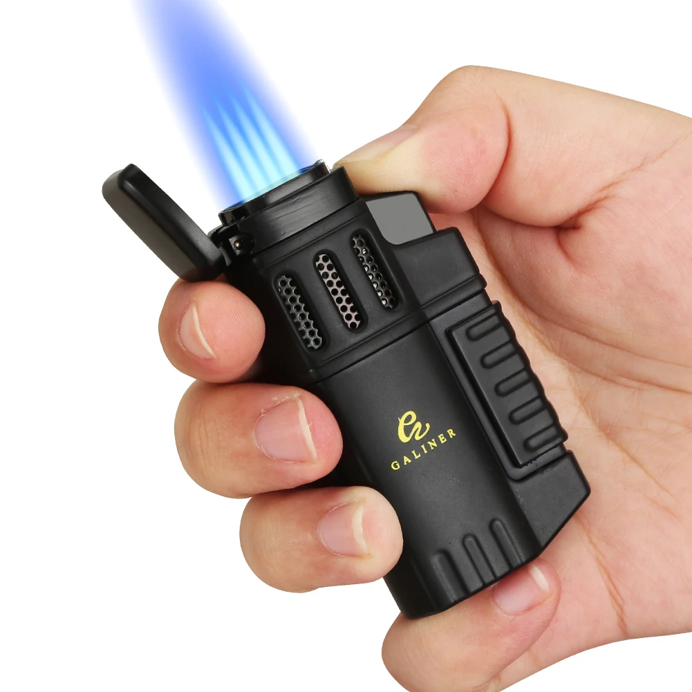 GALINER Cigar Lighter With Punch Smoking Accessories Windproof 4 Jet Blue Flame Torch Lighters For Cigar images - 6