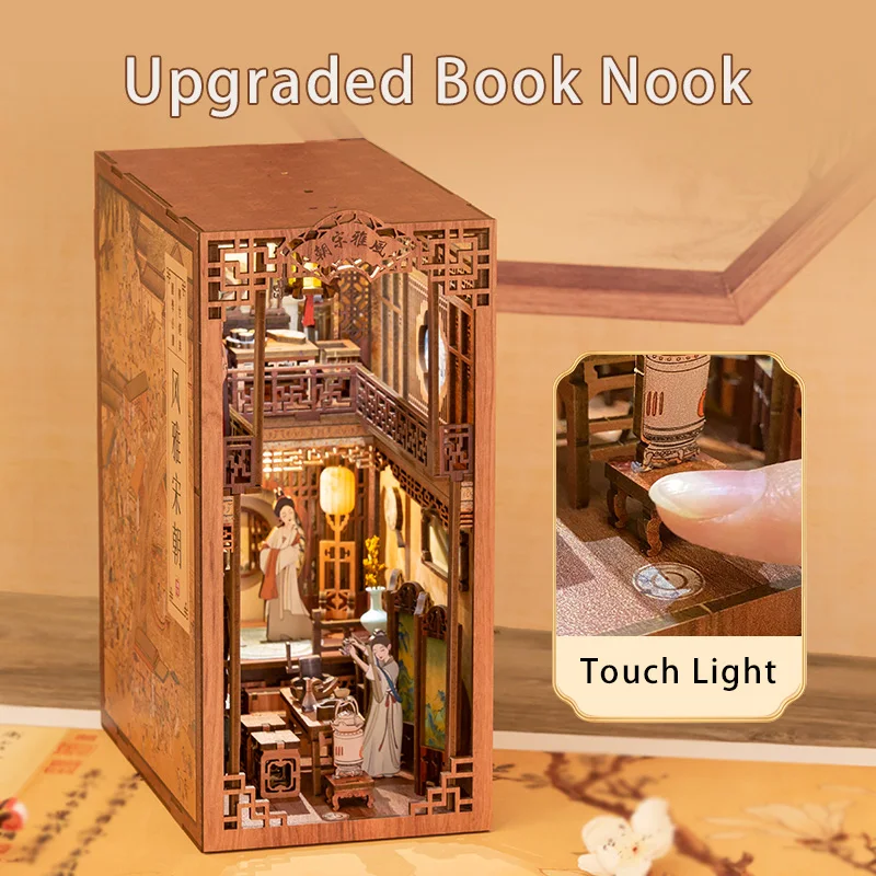 Diy Book Nook Kit Miniature Dollhouse Book Nook Touch Lights With