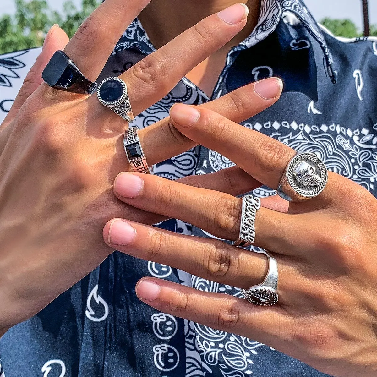 Ring Set 6Pcs/Set Goth Vintage Skeleton Skull Antique Unisex Punk Carved Knuckle Jewelry