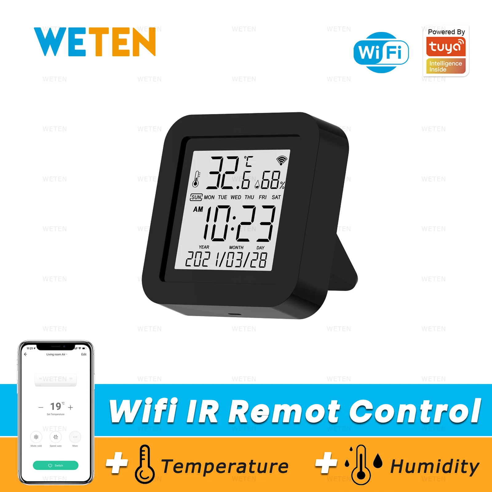 

Tuya WiFi IR Remote Control with Temperature Humidity Sensor, Smart Universal Infrared Remote for AC TV DVD, Alexa Google Home